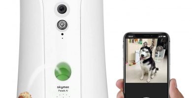 SKYMEE Petalk AI Cámara para Perros,Lanzamiento de golosinas Cámara remota para Mascotas WiFi con Audio bidireccional y visión Nocturna