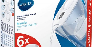 BRITA Marella blanca Pack Ahorro – Jarra de Agua Filtrada con 6 cartuchos MAXTRA+, Filtro de agua BRITA que reduce la cal y el cloro, Agua filtrada para un sabor óptimo, 2.4L